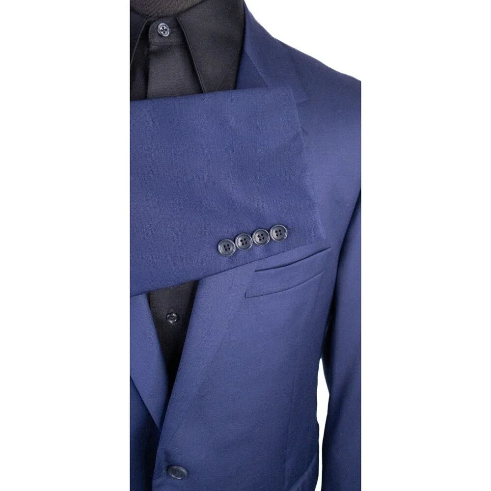 Coppley 2-Pcs Solid Navy Blue Suit 100's Wool Blazer Jacket Sz 46R Pants 38X31.5